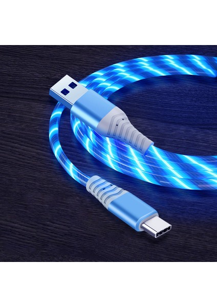 LED Işık Tasarımlı Type-C 3A Hızlı Şarj Kablosu 2m Cep Telefonu Kablosu - Mavi (Yurt Dışından)