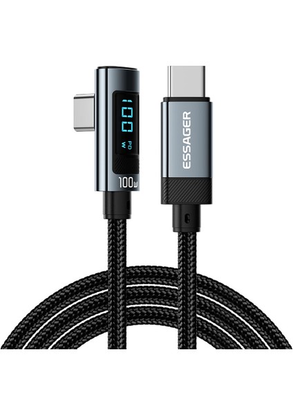 1m Dirsek 100W Type-C - Type-C Şarj Veri Kablosu Dijital Ekran Usb-C Şarj Kablosu (Yurt Dışından)