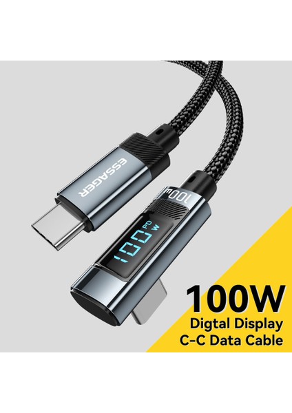 1m Dirsek 100W Type-C - Type-C Şarj Veri Kablosu Dijital Ekran Usb-C Şarj Kablosu (Yurt Dışından)