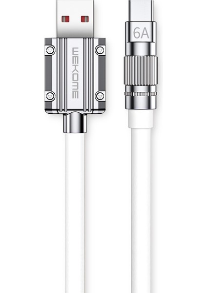 1m 6A Usb'den Type-C'ye Süper Hızlı Şarj Kablosu Antifriz Veri Kablosu - Beyaz (Yurt Dışından)