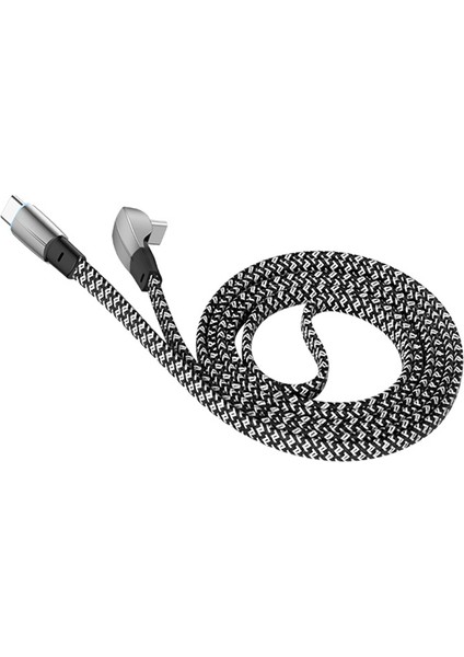 2m 6A 65W Hızlı Şarj Kablosu Dik Açılı Tip-C'den Tip-C'ye Gösterge Işıklı Örgülü Veri Kablosu (Yurt Dışından)
