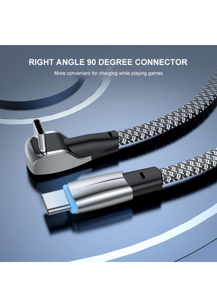 2m 6A 65W Hızlı Şarj Kablosu Dik Açılı Tip-C'den Tip-C'ye Gösterge Işıklı Örgülü Veri Kablosu (Yurt Dışından) modelleri