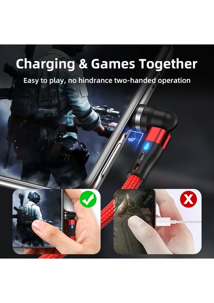 2m 3A Hızlı Şarjlı Manyetik Veri Kablosu 2'si 1 Arada Usb'den 8 Pimli + Tip-C Naylon Örgülü Kablo, LED Işıklı - Siyah (Yurt Dışından)
