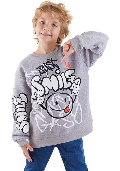 Just Smile Erkek Çocuk Gri Sweatshirt