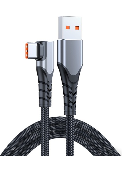 Huawei Samsung Için 2m 6A 66W Hızlı Şarj Kablosu Usb'den Type-C'ye Sağ Açı Örgülü Veri Kablosu - Gri (Yurt Dışından)