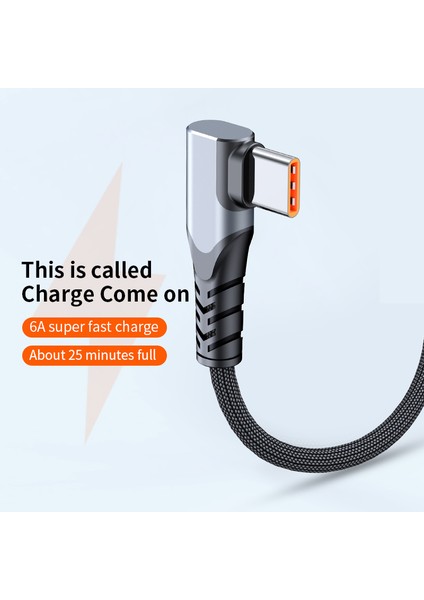 Huawei Samsung Için 2m 6A 66W Hızlı Şarj Kablosu Usb'den Type-C'ye Sağ Açı Örgülü Veri Kablosu - Gri (Yurt Dışından) modelleri