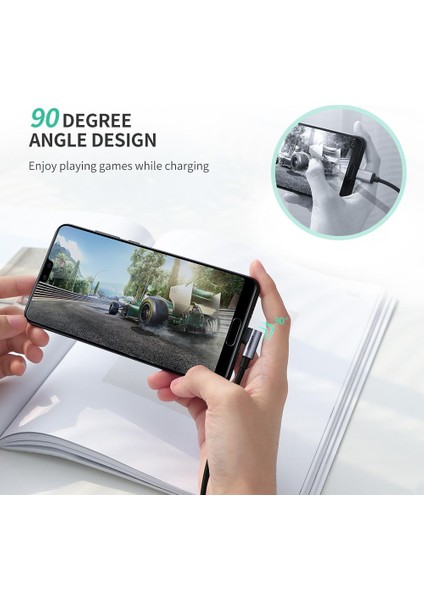 1,5m Hızlı Şarj 18W Dik Açılı Tasarım Dayanıklı Naylon Örgülü USB 2.0 - Type-C Şarj Kablosu (Yurt Dışından) fiyatları