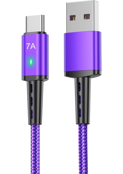 2 M Usb'den Type-C'ye Örgülü Kablo 7A Telefon Hızlı Şarj Kablosu - Mor (Yurt Dışından)