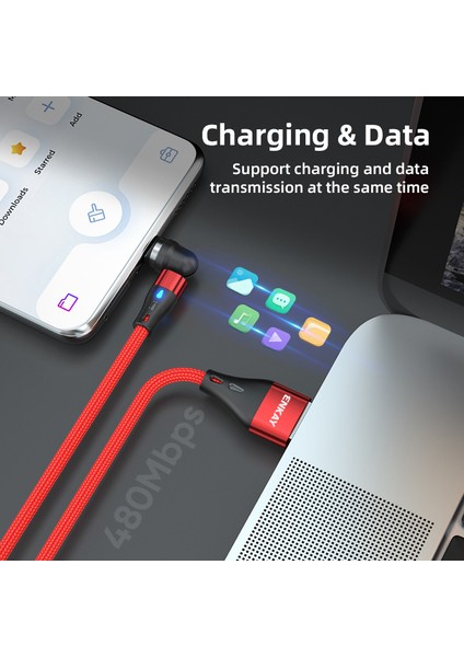 2m 3A Hızlı Şarjlı Manyetik Veri Kablosu 2'si 1 Arada Usb'den 8 Pimli + Tip-C Naylon Örgülü Kablo, LED Işıklı - Siyah (Yurt Dışından)