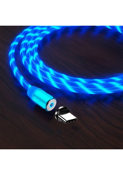 Samsung Sony Huawei Vb. Için Akan LED Manyetik Tip-C Şarj Kablosu - Mavi (Yurt Dışından)