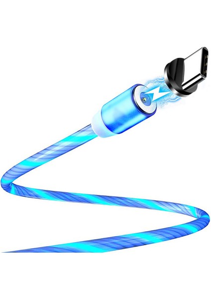 Samsung Sony Huawei Vb. Için Akan LED Manyetik Tip-C Şarj Kablosu - Mavi (Yurt Dışından) fiyatları