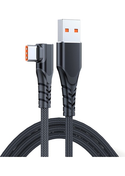Huawei Samsung Için 2m 6A 66W Hızlı Şarj Kablosu USB - Tip-C Sağ Açı Örgülü Veri Kablosu - Siyah (Yurt Dışından)