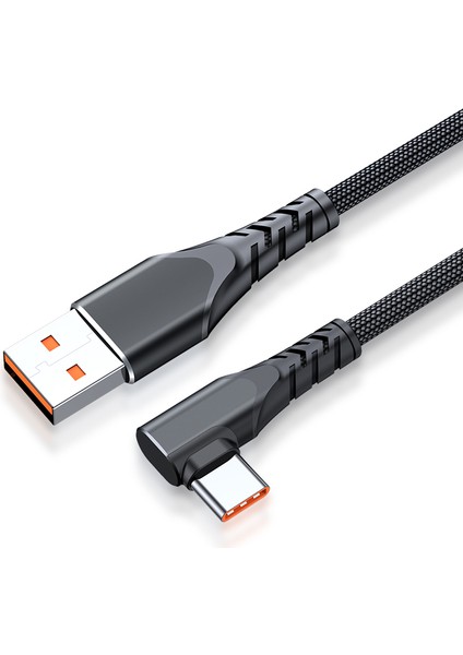 Huawei Samsung Için 2m 6A 66W Hızlı Şarj Kablosu USB - Tip-C Sağ Açı Örgülü Veri Kablosu - Siyah (Yurt Dışından)