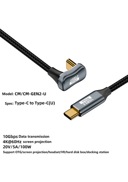 3m Naylon Örgülü Tip-C Erkek - Erkek Kablosu USB 3.2 Gen 2 10GBPS 100W Hızlı Şarj Kablosu (Yurt Dışından)