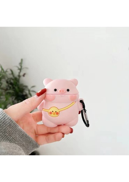 Karikatür Tasarımlı Silikon Kapaklı Kılıf 'lar için Kablosuz Şarj Kutulu Bluetooth Kulaklık Koruyucusu (2019)/ ve Şarj Kutulu (2019)/(2016)-PEMBE Domuz (Yurt Dışından)