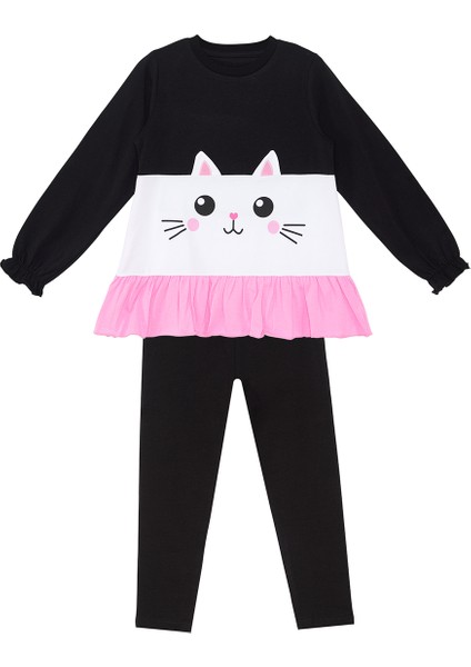 Fırfırlı Beyaz Kedi Kız Çocuk T-Shirt Tayt Takım modelleri