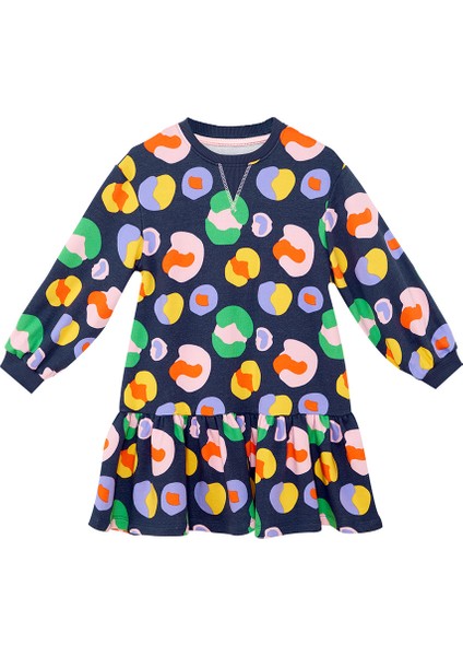 Renkli Çiçekli Kız Çocuk Lacivert Elbise modelleri
