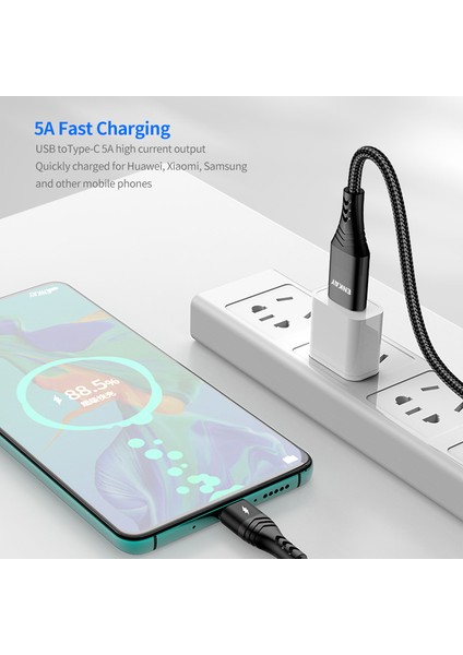 Type-C / Usb'den Ip'ye / Type-C / Mikro USB Şarj Kablosu, 2m 5A Hızlı Şarj Veri Kablosu - Siyah (Yurt Dışından)