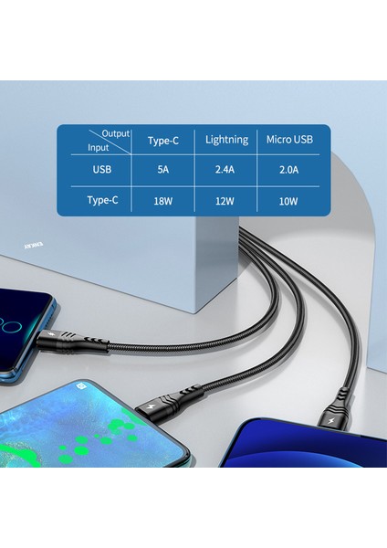 Type-C / Usb'den Ip'ye / Type-C / Mikro USB Şarj Kablosu, 2m 5A Hızlı Şarj Veri Kablosu - Siyah (Yurt Dışından)