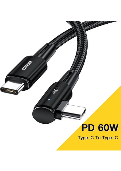 1m 60W Tip-C Erkek - Tip-C Erkek Dirsek Kablosu Hızlı Şarj Veri Kablosu - Siyah (Yurt Dışından) modelleri
