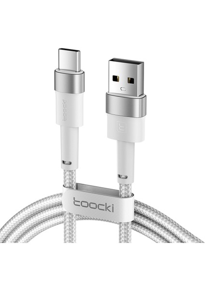 1m Usb'den Type-C'ye 3A Hızlı Şarj Veri Kablosu Örgülü Tel - Beyaz (Yurt Dışından)