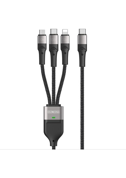 100W 3'ü 1 Arada 5A Hızlı Şarj Kablosu Usb-C - Usb-C+Lightning+Mikro USB Kablosu (Ce / Fcc / Ukca / Rohs Sertifikası) (Yurt Dışından)
