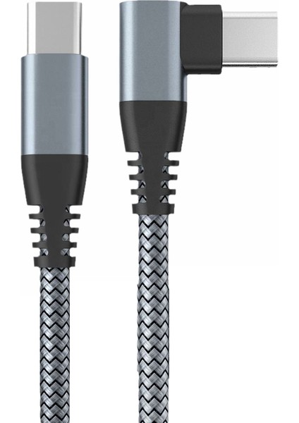 1 M 90 Derece Dik Açılı Şarj Kablosu USB 2.0 Pd 60W Type-C - Type-C Veri Senkronizasyon Kablosu - Gri (Yurt Dışından)