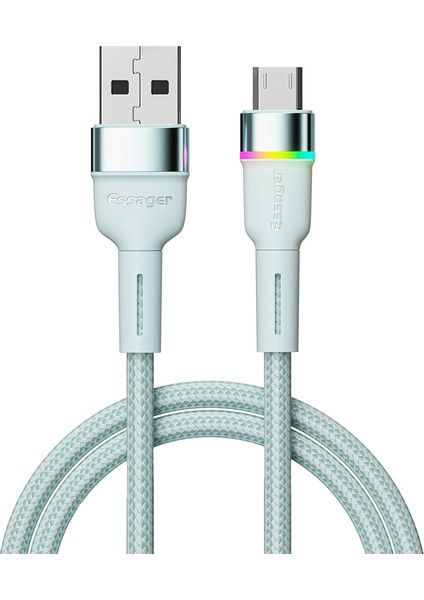 2m 2.4A Hızlı Şarj Kablosu Usb-A'dan Mikro Usb'ye LED Aydınlatma Kablosu 480MBPS Veri Iletim Kablosu-Mavi (Yurt Dışından)