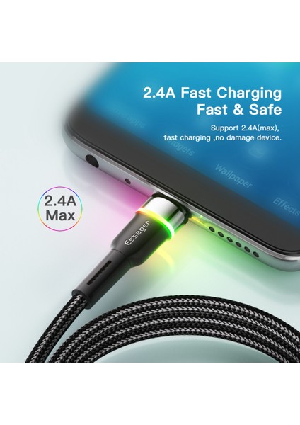 2m 2.4A Hızlı Şarj Kablosu Usb-A'dan Mikro Usb'ye LED Aydınlatma Kablosu 480MBPS Veri Iletim Kablosu-Mavi (Yurt Dışından)