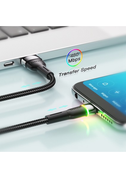2m 2.4A Hızlı Şarj Kablosu Usb-A'dan Mikro Usb'ye LED Aydınlatma Kablosu 480MBPS Veri Iletim Kablosu-Mavi (Yurt Dışından)