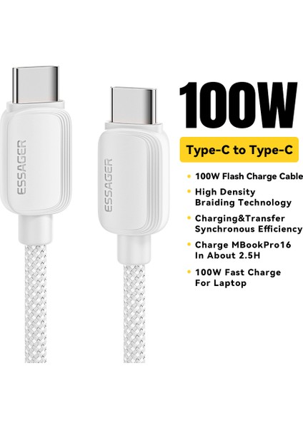 2m C-C 100W Hızlı Şarj Kablosu Type-C'den Type-C'ye Örgülü Tpe Veri Kablosu - Bej (Yurt Dışından) indirimleri