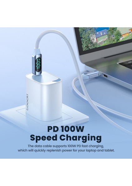 1m Pd 100W Type-C - Type-C Dijital Ekranlı Sıvı Silikon Veri Kablosu - Mavi (Yurt Dışından)