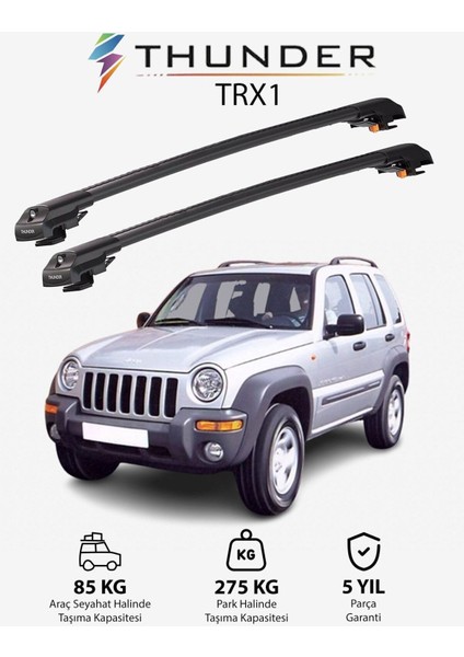 Jeep Cherokee 2002-2007 Trx1 Thunder Carrier Kilitli Ara Atkı Taşıyıcı Tavan Barı Siyah