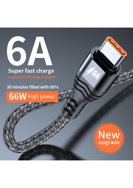 Huawei Samsung Için 1m 6A 66W Usb'den Tip-C'ye Hızlı Şarj + Veri Senkronizasyon Kablosu Örgülü Veri Kablosu - Gri (Yurt Dışından) modelleri