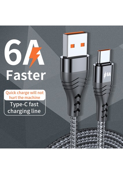 Huawei Samsung Için 1m 6A 66W Usb'den Tip-C'ye Hızlı Şarj + Veri Senkronizasyon Kablosu Örgülü Veri Kablosu - Gri (Yurt Dışından) indirimleri