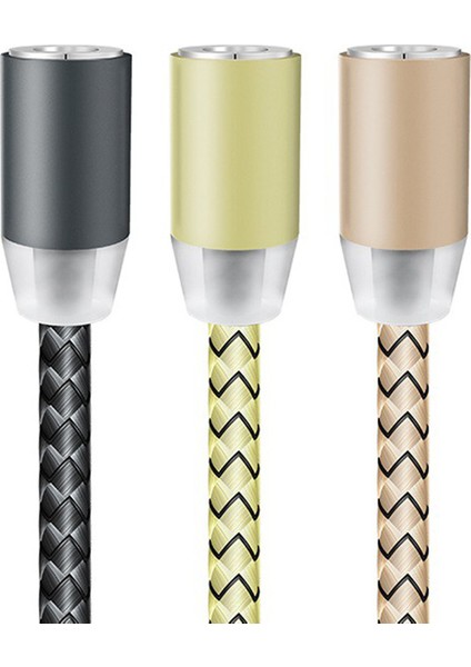 Samsung Sony Huawei Için LED Yuvarlak Manyetik Tip C Naylon Örgülü Şarj Kablosu - Gri (Yurt Dışından)