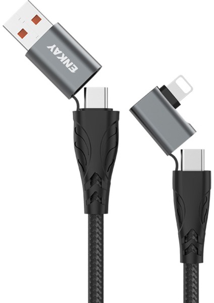 1 M 4'ü 1 Arada USB / Tip-C'den Ip'ye / Tip-C Naylon Şarj Kablosu, E-Marker Çipli Pd 100W Hızlı Şarj Kablosu (Yurt Dışından)