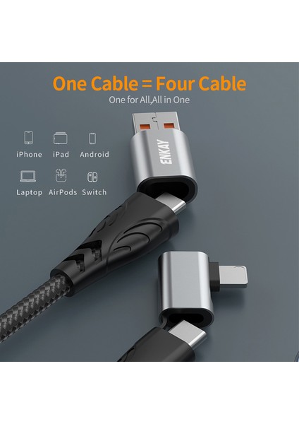 1 M 4'ü 1 Arada USB / Tip-C'den Ip'ye / Tip-C Naylon Şarj Kablosu, E-Marker Çipli Pd 100W Hızlı Şarj Kablosu (Yurt Dışından) modelleri