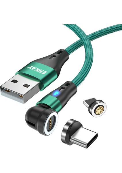 1 M 2'si 1 Arada Manyetik Şarj Kablosu 3A Usb'den 8 Pim'e + LED Işıklı Tip-C Veri Senkronizasyon Kablosu - Yeşil (Yurt Dışından)