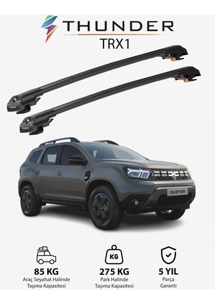 Dacıa Journey 2023-SONRASI Trx1 Thunder Carrier Kilitli Ara Atkı Taşıyıcı Tavan Barı Siyah