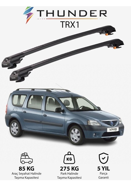 Dacıa Logan Mcv 2007-2012 Trx1 Thunder Carrier Kilitli Ara Atkı Taşıyıcı Tavan Barı Siyah