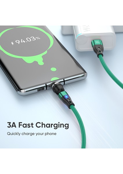 1m Manyetik Şarj Kablosu 3'ü 1 Arada Pd 60W Type-C - 8-Pin / Type-C / Mikro USB Veri Aktarım Kablosu, LED Işıklı - Yeşil (Yurt Dışından) modelleri