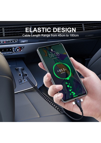 1,8 M 3'ü 1 Arada Usb-A'dan Lightning+Type-C+Micro 6A Şarj Kablosu Yaylı Veri Kablosu - Siyah (Yurt Dışından) indirimleri