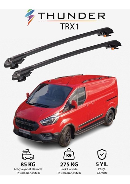 Ford Custom 2012-2023 Trx1 Thunder Carrier Kilitli Ara Atkı Taşıyıcı Tavan Barı Siyah