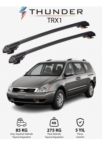 Kıa Grand Carnıval 2006-2014 Trx1 Thunder Carrier Kilitli Ara Atkı Taşıyıcı Tavan Barı Gri