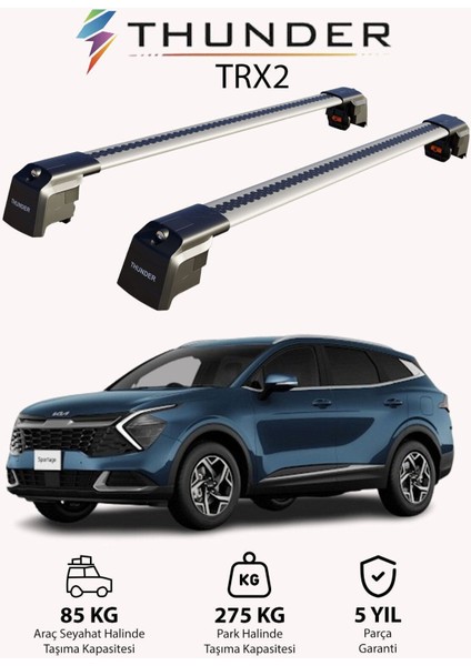 Kıa Sportage 2022-SONRASI Trx2 Thunder Carrier Kilitli Ara Atkı Taşıyıcı Tavan Barı Gri