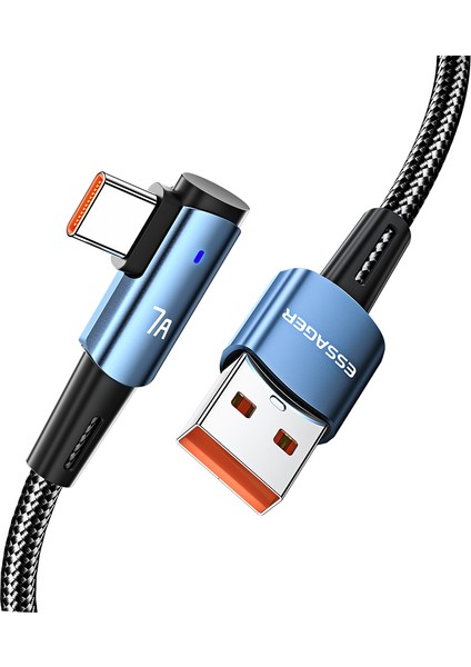 4U Sky 1m Dirsek Tasarımlı Usb'den Type-C'ye 7A Hızlı Şarj Kablosu Örgülü Cep Telefonu Şarj Hattı Veri Iletim Kablosu - Mavi (Yurt Dışından)