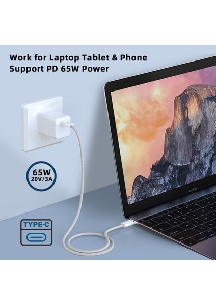 UC-072-BL-1.0M Type-C Usb-C Erkek - Erkek USB 2.0 Veri Kablosu 65W Hızlı Şarj Kablosu (Od=3mm) - Beyaz (Yurt Dışından)