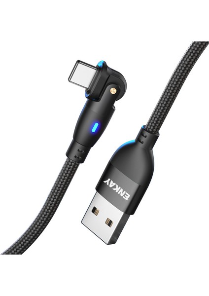 1m Usb'den Yıldırıma 180 Derece Döndürmeli 2.1A Veri Kablosu, LED Göstergeli - Siyah (Yurt Dışından)