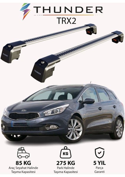 Kıa Ceed Sportswagon 2013-2018 Trx2 Thunder Carrier Kilitli Ara Atkı Taşıyıcı Tavan Barı Gri